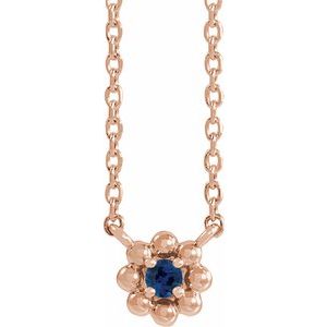 14K Rose Gold Natural Blue Sapphire Beaded Youth 16" Necklace