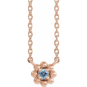 14K Rose Gold Natural Aquamarine Beaded Youth 16" Necklace