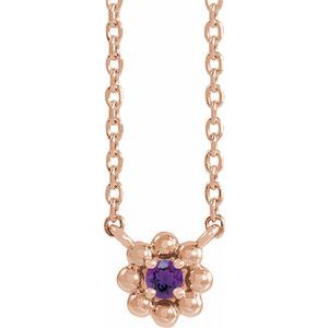 14K Rose Gold Natural Amethyst Beaded Youth 16" Necklace