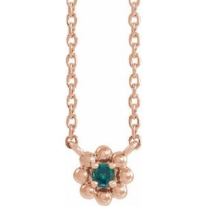 14K Rose Gold Lab-Grown Alexandrite Beaded Youth 16" Necklace