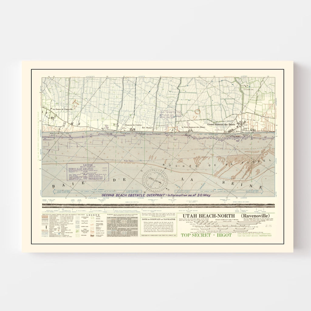 Vintage Utah Beach D-Day Map 1944