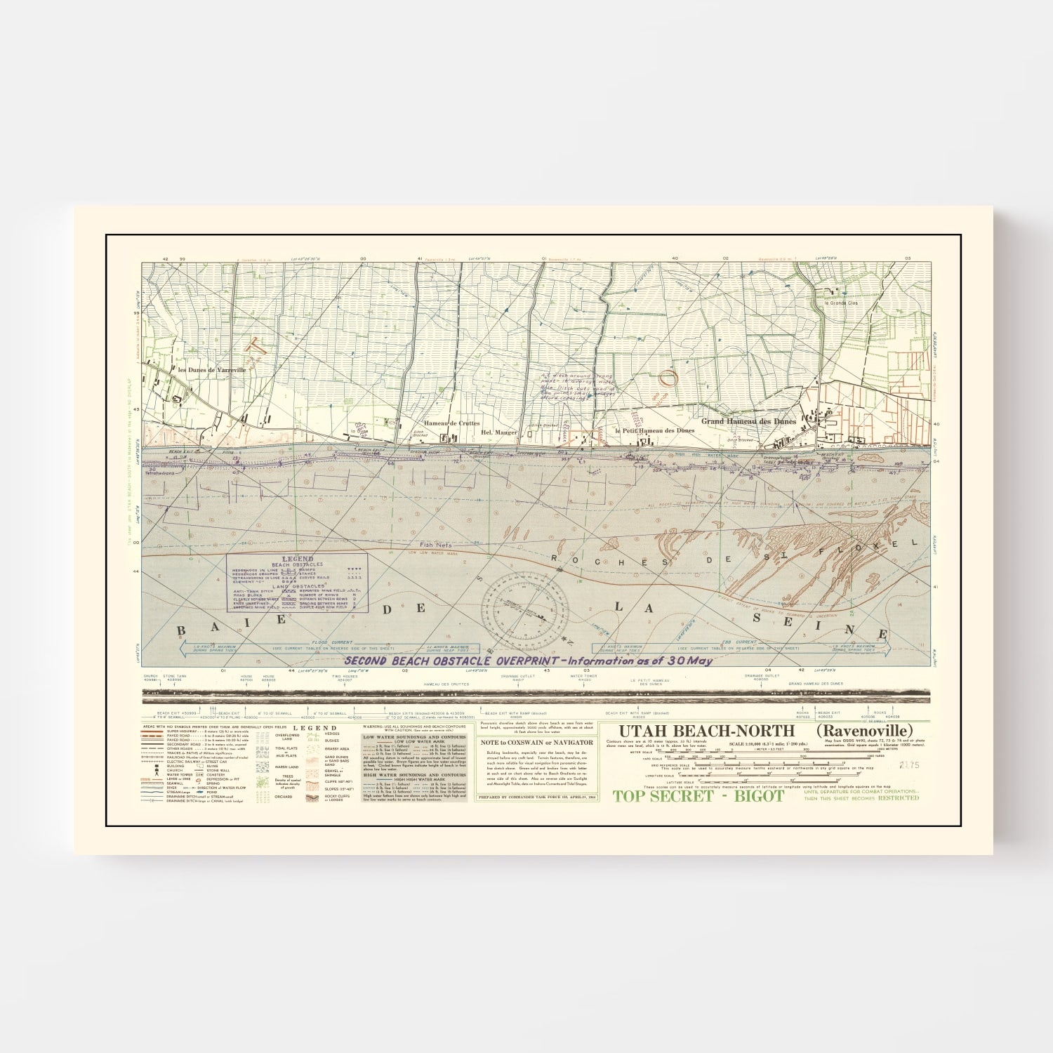Vintage Utah Beach D-Day Map 1944