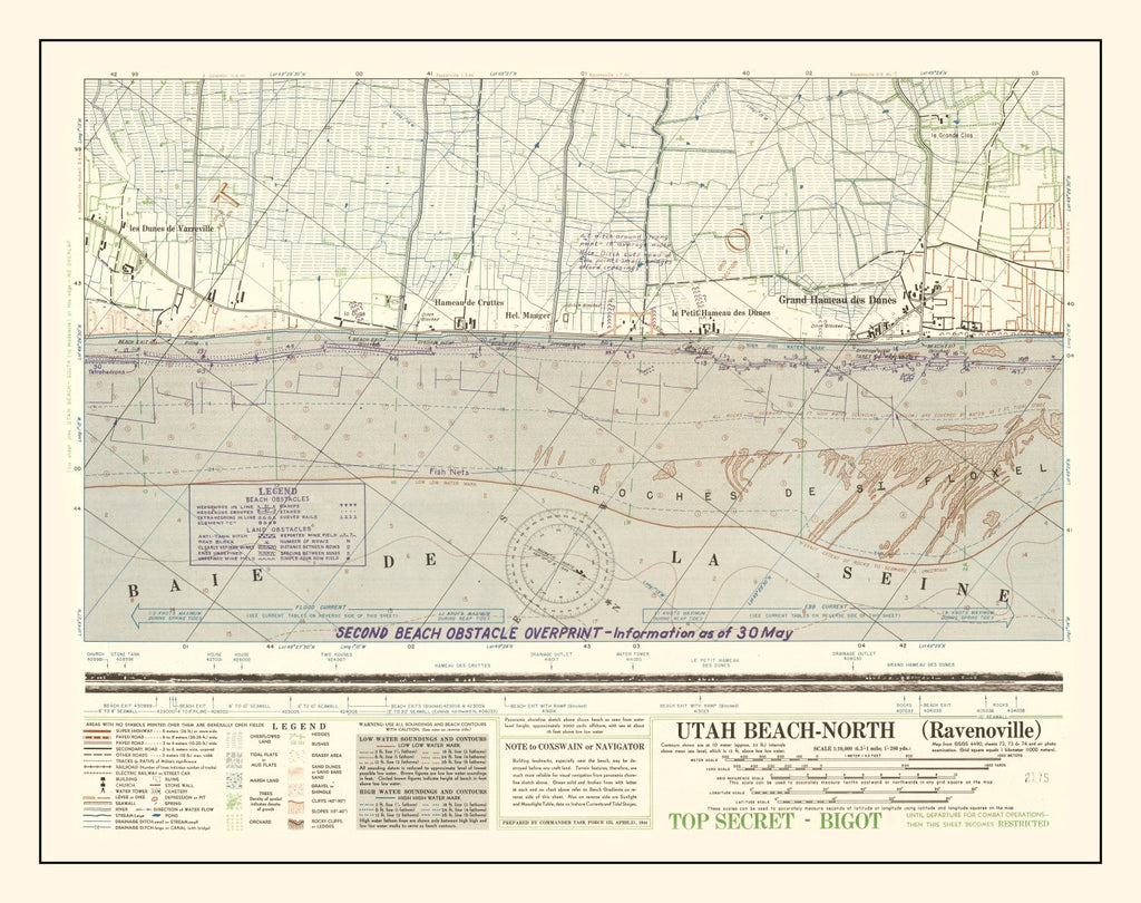 Vintage Utah Beach D-Day Map 1944