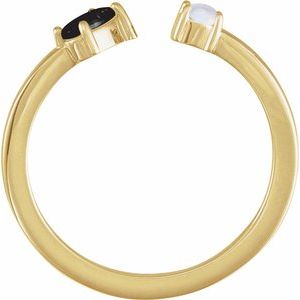 14K Yellow Gold Natural Black Onyx & Natural Blue Sheen MoonStone Negative Space Ring