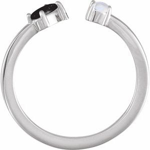 14K White Gold Natural Black Onyx & Natural Blue Sheen Moonstone Negative Space Ring