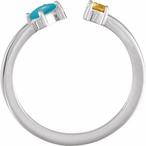 14K White Gold Natural Turquoise Cabochon & Natural Citrine Negative Space Ring