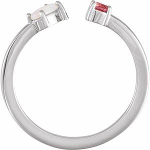 14K White Gold Natural White Opal Cabochon & Natural Pink Tourmaline Negative Space Ring