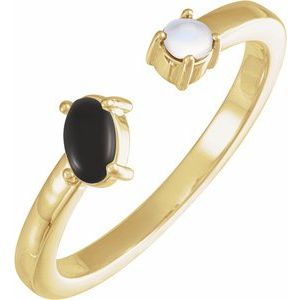 14K Yellow Gold Natural Black Onyx & Natural Blue Sheen MoonStone Negative Space Ring