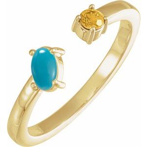 14K Yellow Gold Natural Turquoise Cabochon & Natural Citrine Negative Space Ring