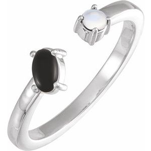 Sterling Silver Natural Black Onyx & Natural Blue Sheen Moonstone Negative Space Ring