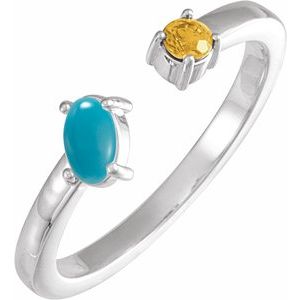 Sterling Silver Natural Turquoise Cabochon & Natural Citrine Negative Space Ring