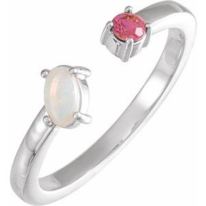 Platinum Natural White Opal Cabochon & Natural Pink Tourmaline Negative Space Ring