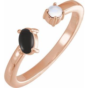14K Rose Gold Natural Black Onyx & Natural Blue Sheen Moonstone Negative Space Ring