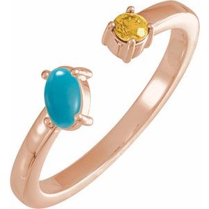 14K Rose Gold Natural Turquoise Cabochon & Natural Citrine Negative Space Ring