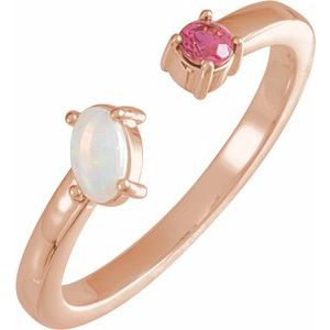 14K Rose Gold Natural White Opal Cabochon & Natural Pink Tourmaline Negative Space Ring