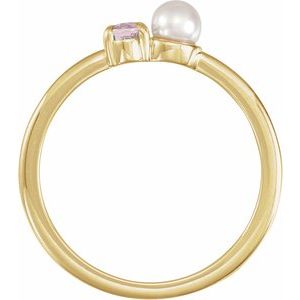 14K Yellow Gold Natural Morganite & Cultured White Akoya Pearl Ring