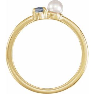14K Yellow Gold Natural Gray Spinel & Cultured White Akoya Pearl Ring