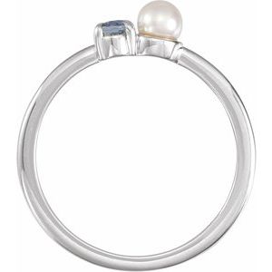 Platinum Natural Gray Spinel & Cultured White Akoya Pearl Ring