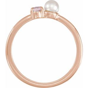 14K Rose Gold Natural Morganite & Cultured White Akoya Pearl Ring