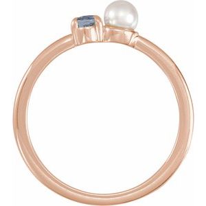 14K Rose Gold Natural Gray Spinel & Cultured White Akoya Pearl Ring