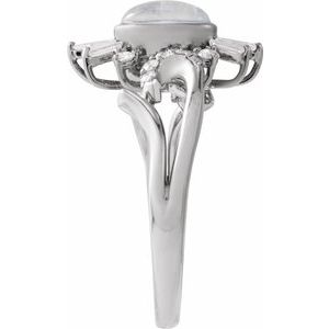 14K White Gold Natural Rainbow Moonstone & 1/2 CTW Natural Diamond Halo-Style Ring