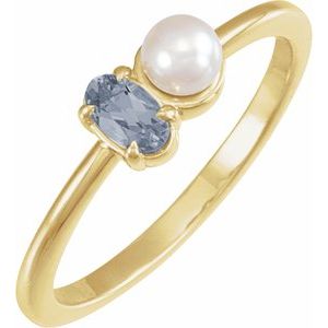 14K Yellow Gold Natural Gray Spinel & Cultured White Akoya Pearl Ring