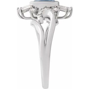 14K White Gold Natural London Blue Topaz & 1/2 CTW Natural Diamond Halo-Style Ring