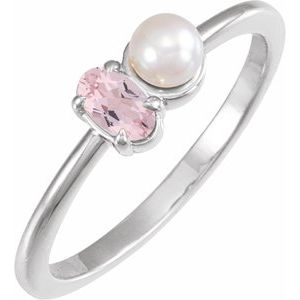 14K White Gold Natural Morganite & Cultured White Akoya Pearl Ring