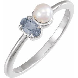 14K White Gold Natural Gray Spinel & Cultured White Akoya Pearl Ring