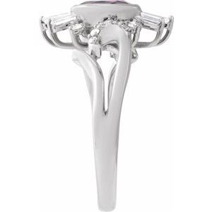14K White Gold Natural Amethyst & 1/2 CTW Natural Diamond Halo-Style Ring