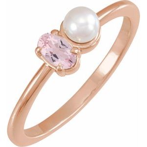 14K Rose Gold Natural Morganite & Cultured White Akoya Pearl Ring