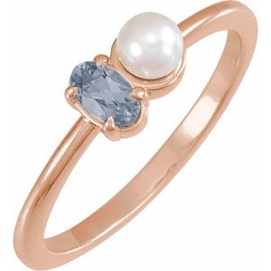 14K Rose Gold Natural Gray Spinel & Cultured White Akoya Pearl Ring