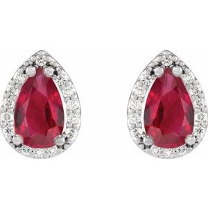 Sterling Silver Lab-Grown Ruby & .05 CTW Natural Diamond Halo-Style Earrings – image 2