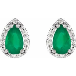 14K White Gold Lab-Grown Emerald & 1/10 CTW Natural Diamond Halo-Style Earrings – image 2