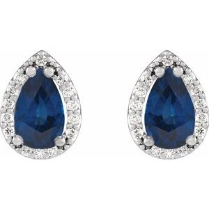 Sterling Silver Lab-Grown Blue Sapphire & 1/10 CTW Natural Diamond Halo-Style Earrings – image 2