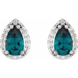 14K White Gold Lab-Grown Alexandrite & .05 CTW Natural Diamond Halo-Style Earrings – image 2