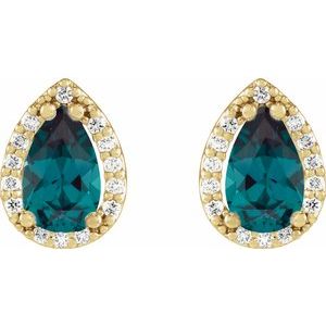 14K Yellow Gold Lab-Grown Alexandrite & .05 CTW Natural Diamond Halo-Style Earrings – image 2