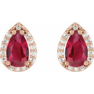 14K Rose Gold Lab-Grown Ruby & .05 CTW Natural Diamond Halo-Style Earrings – image 2
