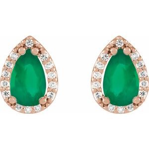 14K Rose Gold Lab-Grown Emerald & 1/10 CTW Natural Diamond Halo-Style Earrings – image 2