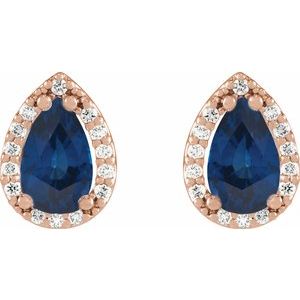 14K Rose Gold Lab-Grown Blue Sapphire & 1/10 CTW Natural Diamond Halo-Style Earrings – image 2