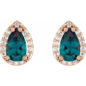14K Rose Gold Lab-Grown Alexandrite & 1/10 CTW Natural Diamond Halo-Style Earrings – image 2