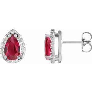Sterling Silver Lab-Grown Ruby & .05 CTW Natural Diamond Halo-Style Earrings