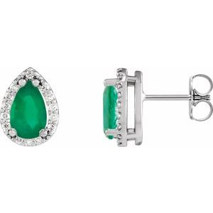 14K White Gold Lab-Grown Emerald & 1/10 CTW Natural Diamond Halo-Style Earrings