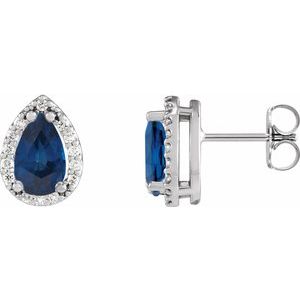 Sterling Silver Lab-Grown Blue Sapphire & 1/10 CTW Natural Diamond Halo-Style Earrings