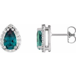 Platinum Lab-Grown Alexandrite & 1/10 CTW Natural Diamond Halo-Style Earrings