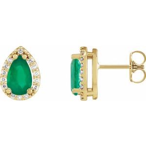 14K Yellow Gold Lab-Grown Emerald & 1/10 CTW Natural Diamond Halo-Style Earrings
