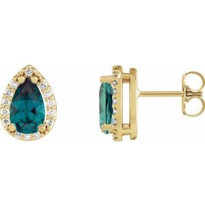 14K Yellow Gold Lab-Grown Alexandrite & .05 CTW Natural Diamond Halo-Style Earrings