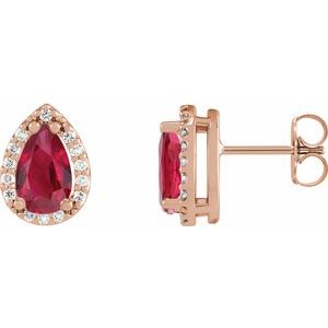 14K Rose Gold Lab-Grown Ruby & .05 CTW Natural Diamond Halo-Style Earrings