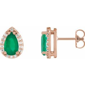 14K Rose Gold Lab-Grown Emerald & 1/10 CTW Natural Diamond Halo-Style Earrings
