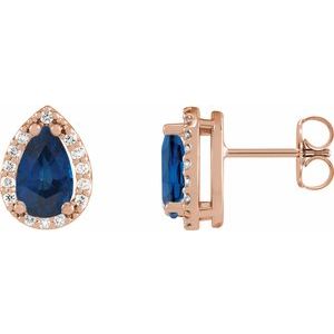 14K Rose Gold Lab-Grown Blue Sapphire & 1/10 CTW Natural Diamond Halo-Style Earrings